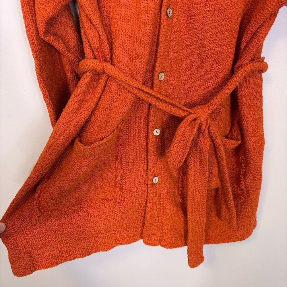 Free People Beach Orange Knit 100% Cotton V Neck Button Front Cardigan Sweater S - Picture 6 of 8